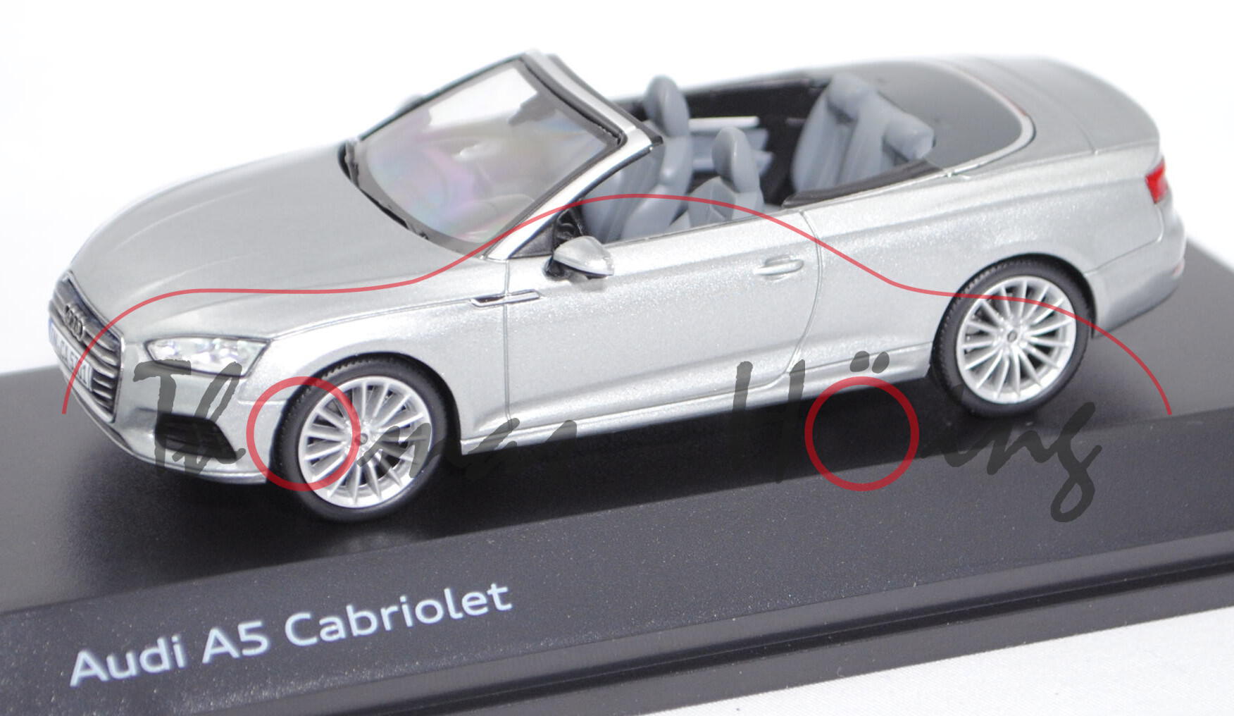 Audi A5 Cabriolet (Typ 9F / F5, AU495, Modell 2017-), florettsilber, Minimax, 1:43, Werbeschachtel