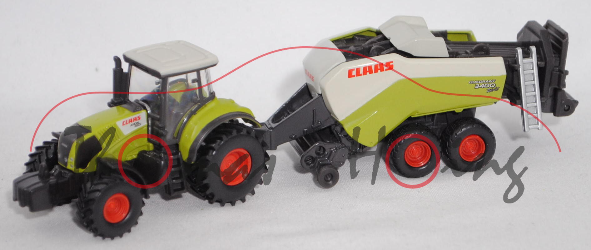 00000 Claas Axion 850 (Modell 2007-2013) mit Großpackenpresse, claasgrün, 1:87, L17mK