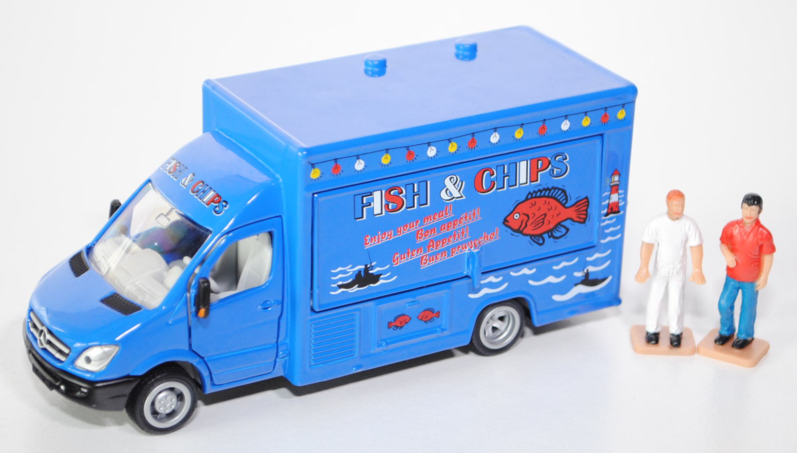 00002 Mercedes-Benz Sprinter II (Mod. 06-09) Verkaufswagen, blau, FISH & CHIPS, SIKU, 1:50, L17mpK