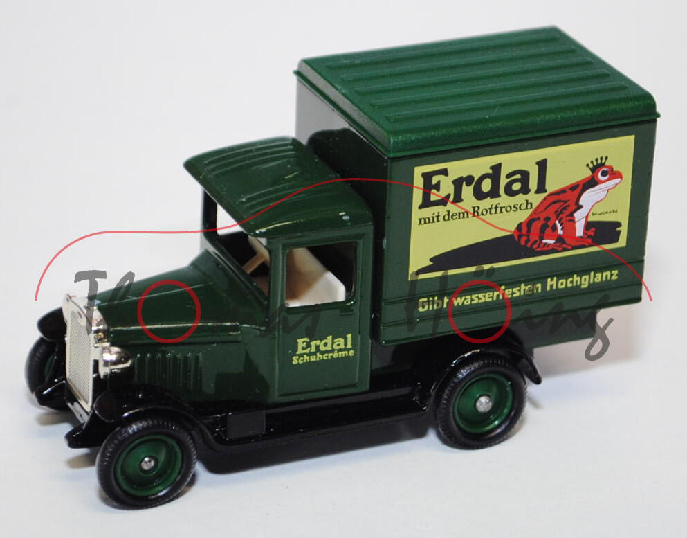 Chevrolet Box Van, Modell 1934, moosgrün/schwarz, Erdal / mit dem Rotfrosch / Gibt wasserfesten Hoch