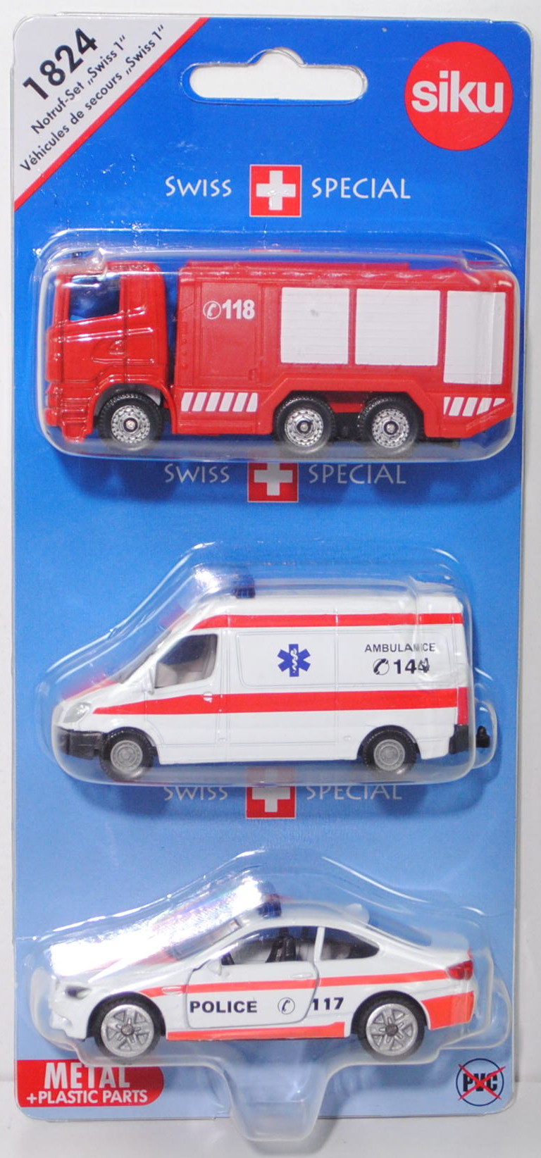03904 CH Notruf-Set Swiss1 (Scania Tanklöschfahrzeug, Mercedes-Benz Sprinter II Krankenwagen, BMW M3