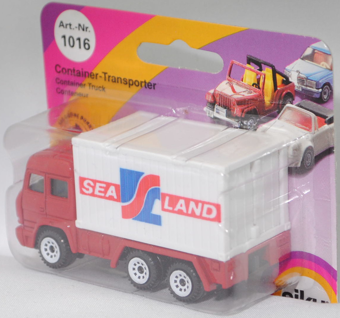 00001 Iveco TurboStar 240-36 6x2 (Modell 1987-1990) Container-Transporter, rot, Bpr. 0815 / 1016, C1 weiß, 1:86, Container reinweiß, SEA LAND in ultramarinblau/rot, 1:121, SIKU SUPER, P23