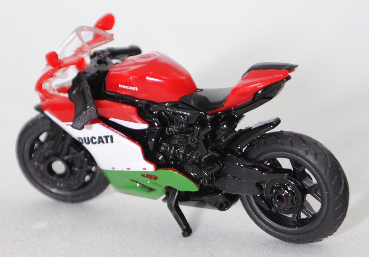 00500 I Ducati 1299 Panigale (4. Generation, Typ Superbike, Modell 2015-2018) Tricolore, rot/schwarz, Verkleidung mit Druck Tricolore, SIKU SUPER, 1:35, P29e mit grauer Preisecke