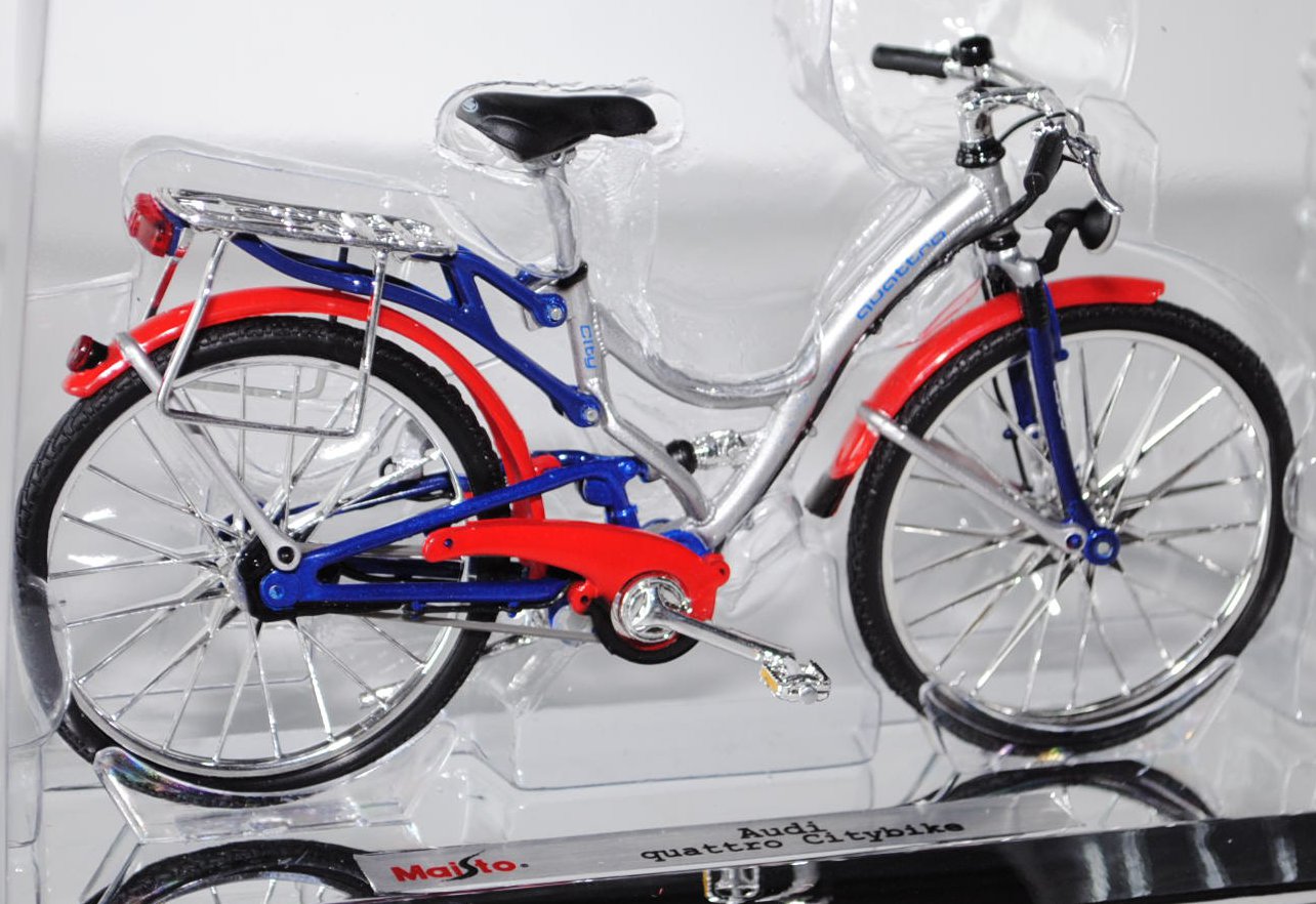 Audi quattro Citybike, silber/blau/rot, Maisto, 1:12, mb