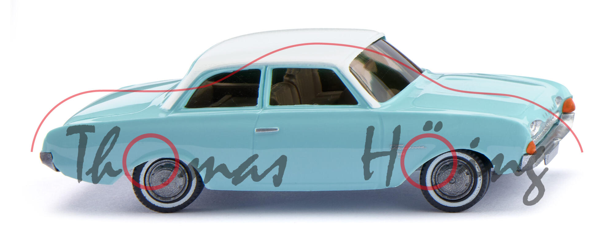 Ford Taunus 17M 2-türig 1500 / 1700 (P3 (oder NPX), Modell 1960-1964), Dach weiß, Karosserie lichtgrün, Wiking, 1:87, mb