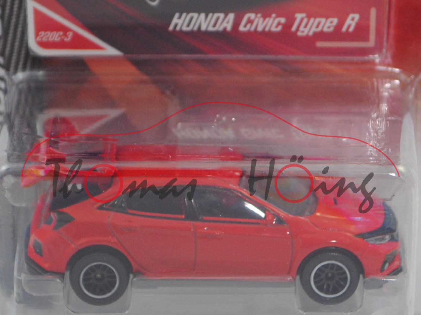 Honda Civic Type R (5. Gen., Typ FK8, Mod. 2017-), verkehrsrot, Nr. 220C-3, majorette, 1:58, Blister
