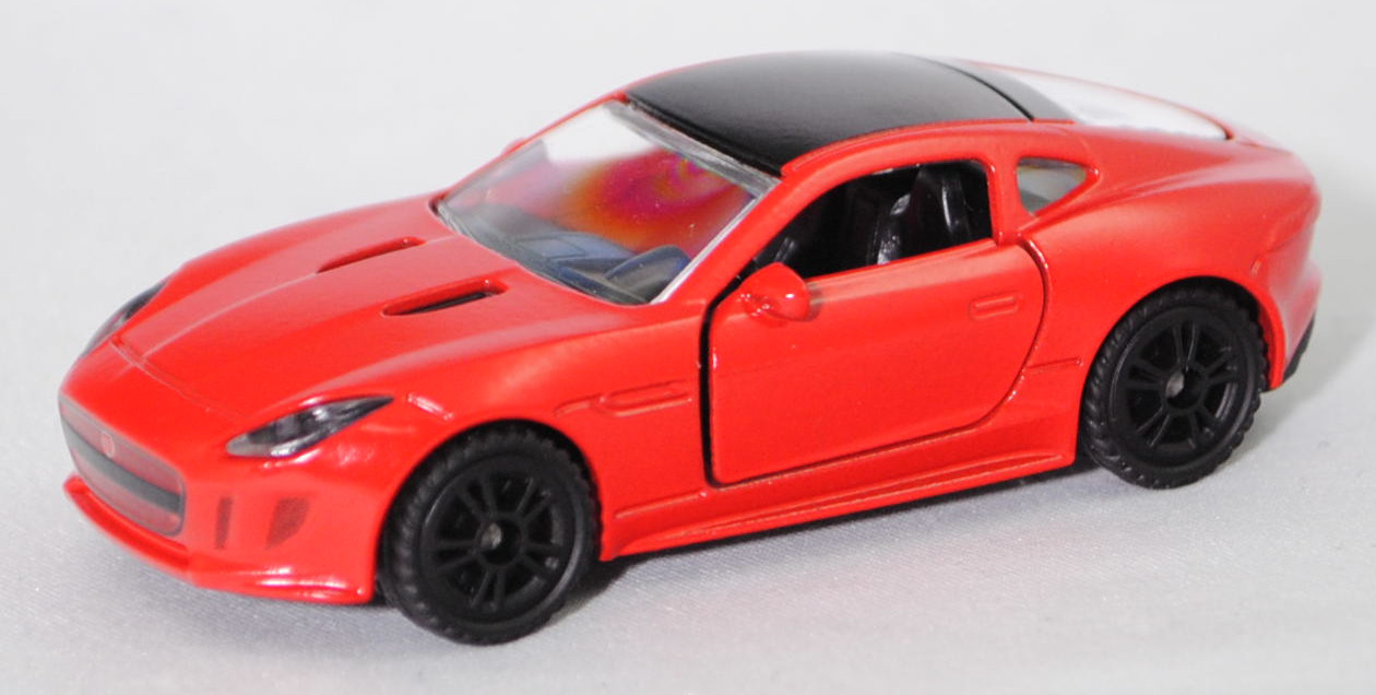 00000 Jaguar F-Type Coupé R 5.0 V8 AWD (X152, Vorfacelift, Modell 2014-2017), hell-verkehrsrot, Dach schwarz, B49 schwarz, SIKU SUPER, 1:59, P29f