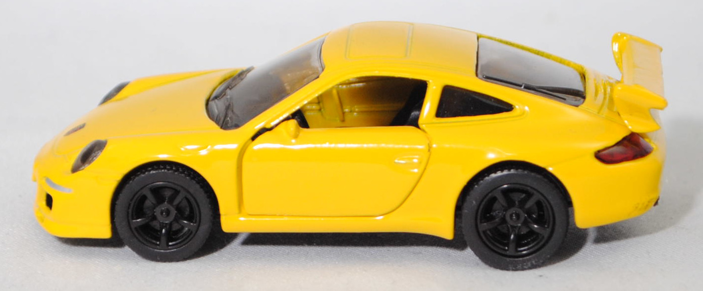 00001 Porsche 911 Carrera S (Typ 997.1 Coupé / 997 MK1 Coupé, Vorfacelift, Modell 2004-2008), kadmiumgelb, B22a / B22b offen schwarz, SIKU SUPER, 1:55, m