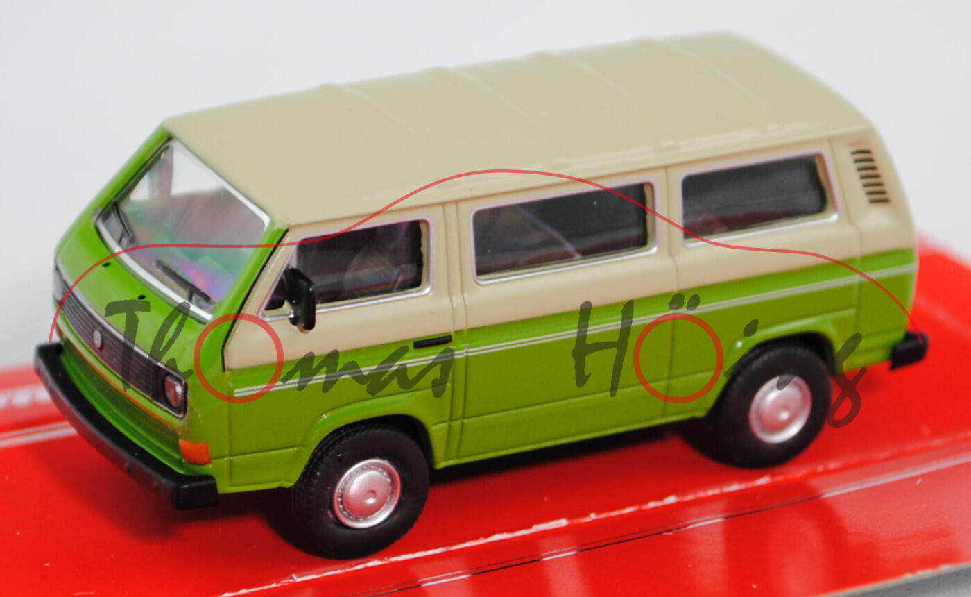 VW T3 Bus (Typ 2-Modell '80, Modell 1979-1992), blassgrün/gelbgrün, Schuco, 1:64, mb