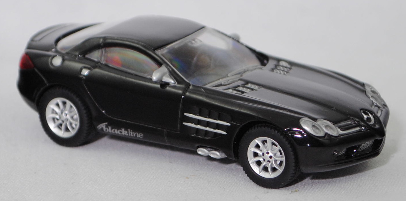00402 Mercedes-Benz SLR McLaren (1. Generation, C 199, Modell 2004-2008), schwarz, blackline, Bpr. 1004, B25a / B25b silber, SIKU SUPER, 1:55, m (Limited Edition)