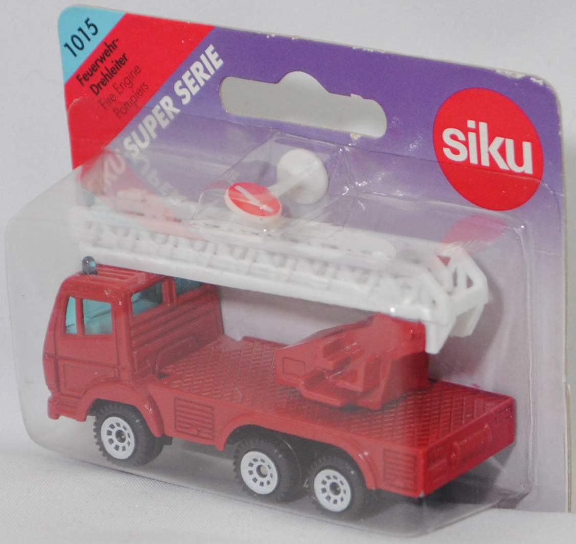 00001 Metz Hubrettungsfahrzeug DL 23-12 S auf Fahrgestell Mercedes-Benz SK 2429 6x4/41 (Modell 1989-1994) (Feuerwehr-Drehleiter), rot, Bpr. 0811/1019/1015, SIKU SUPER, 1:83, P27