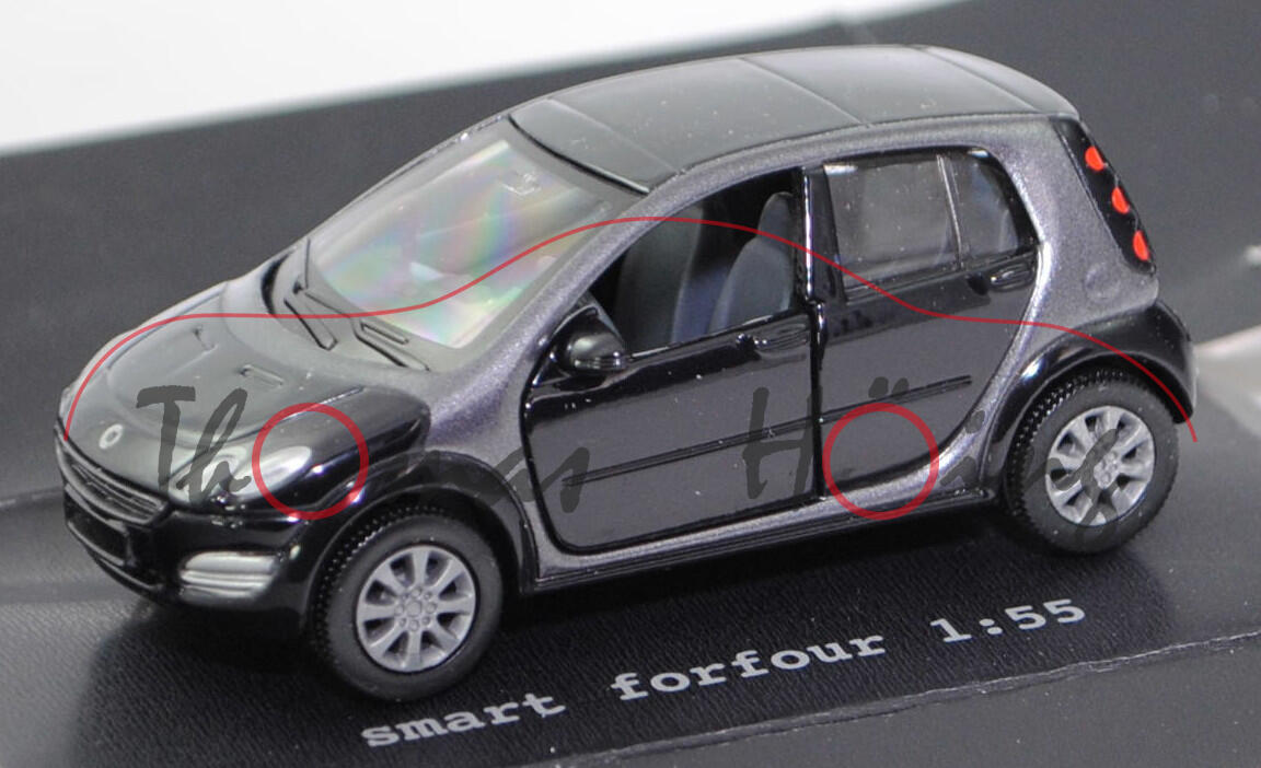 00402 smart forfour 1.5 passion (W 454, Modell 2004-2006), schwarz/schiefergraumetallic, SIKU SUPER, 1:55, Werbeschachtel