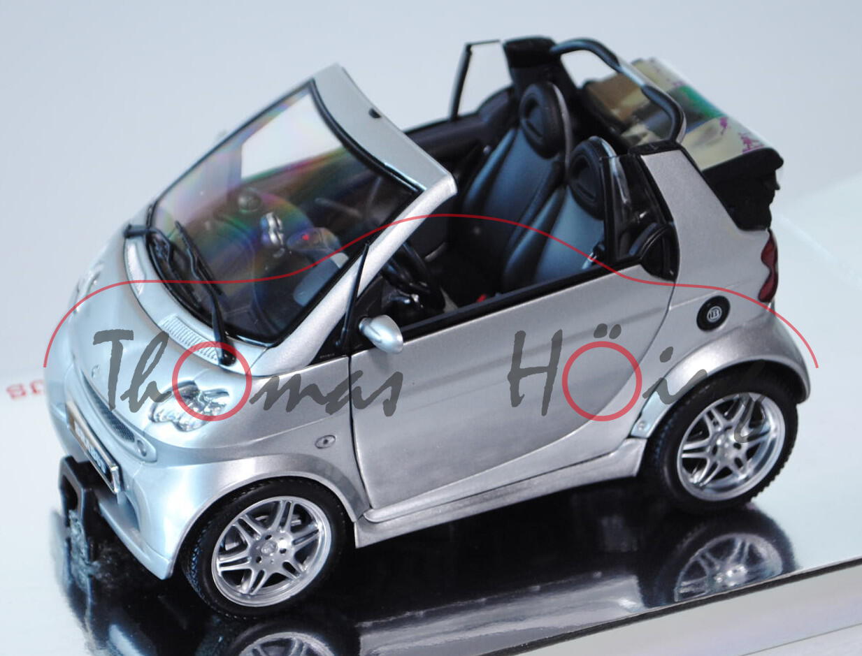 Smart fortwo Cabrio BRABUS (Typ A 450 Facelift), Modell 2003-2007, silber, KYOSHO, 1:18, Werbeschach