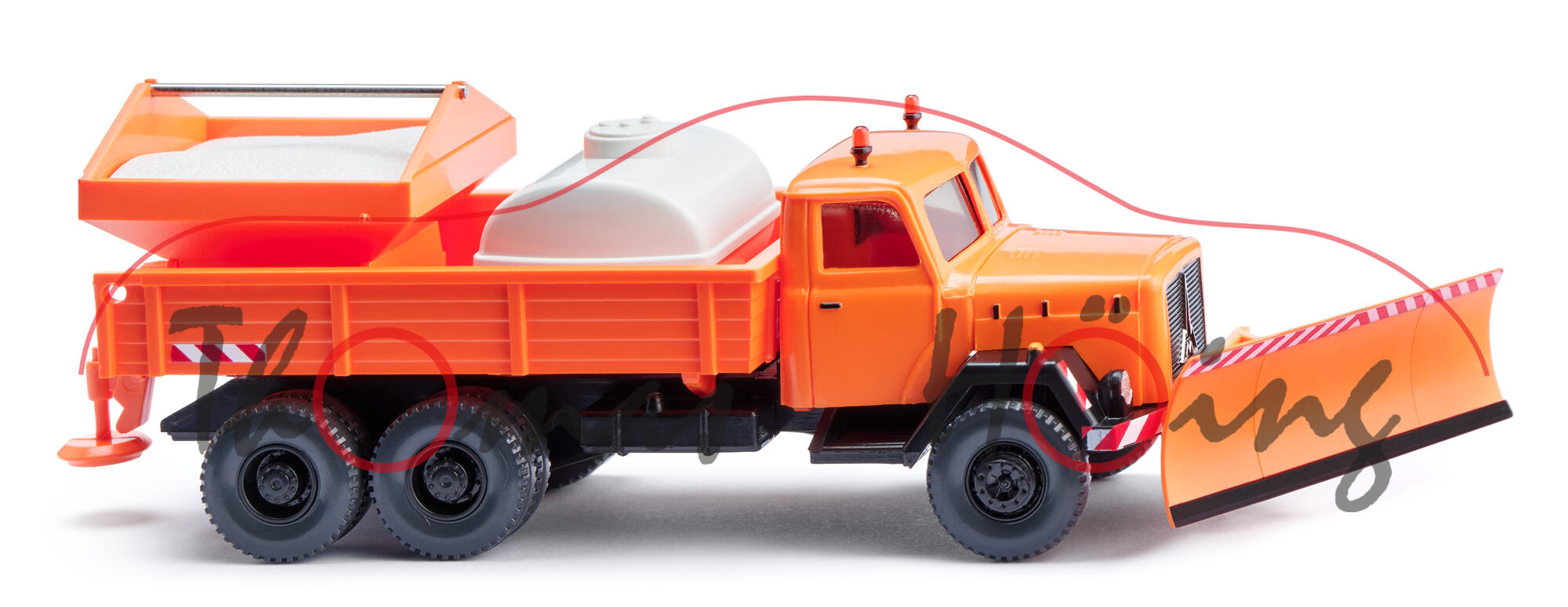 Kommunal Winterdienst - Magirus Saturn 145 AK 6x6 (2. Gen. Eckhauber, Modell 1958-1964) Pritschen-LKW, pastellorange, Wiking, 1:87, mb