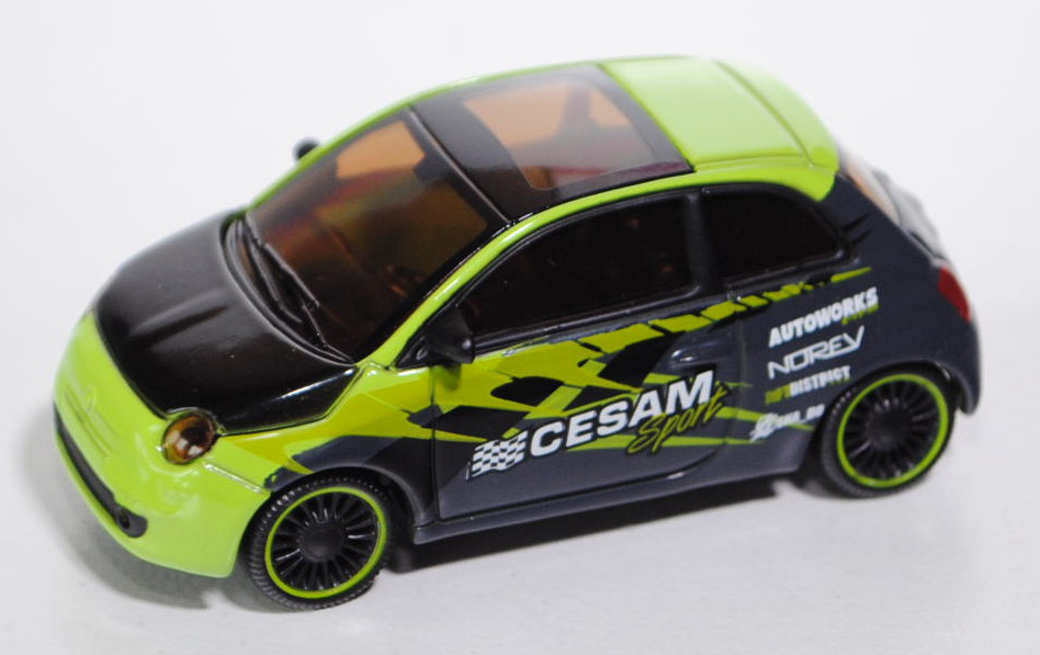 Fiat 500, leuchtgrün/schwarz/schiefergrau, CESAM / Sport / NOREV, 1:50, Norev STREET RACER, mb