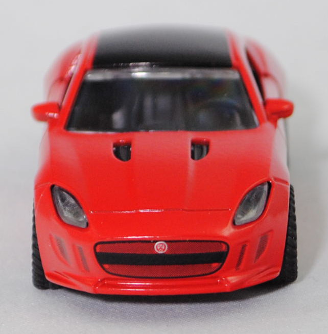 00000 Jaguar F-Type Coupé R 5.0 V8 AWD (X152, Vorfacelift, Modell 2014-2017), hell-verkehrsrot, Dach schwarz, B49 schwarz, SIKU SUPER, 1:59, P29f