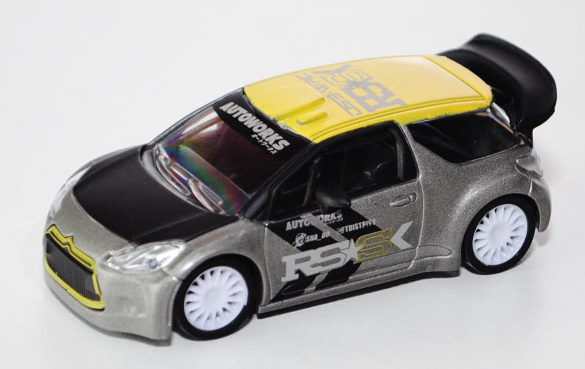 Citroen DS3 WRC, zinkgelb/mattschwarz/betongraumetallic, RSS / AUTOWORKS, 1:50, Norev STREET RACER, 