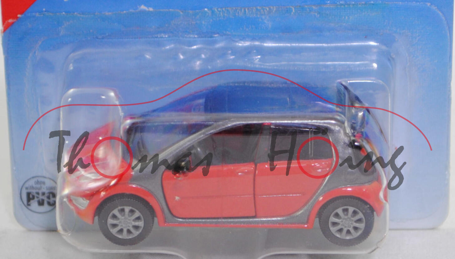 00401 smart forfour 1.5 passion (W 454, Modell 2004-2006), verkehrsrot/schiefergraumetallic, SIKU SUPER, 1:55, P28b (Schachtel nicht original zu dem Modell)