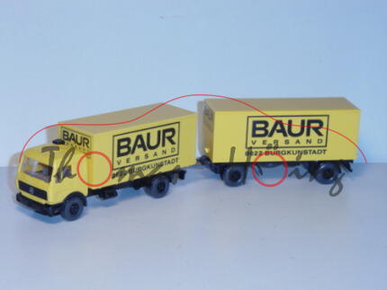 Mercedes Koffer-Lastzug, signalgelb/schwarz, BAUR / VERSAND / 8622 BURGKUNSTADT, Wiking, 1:87, mb