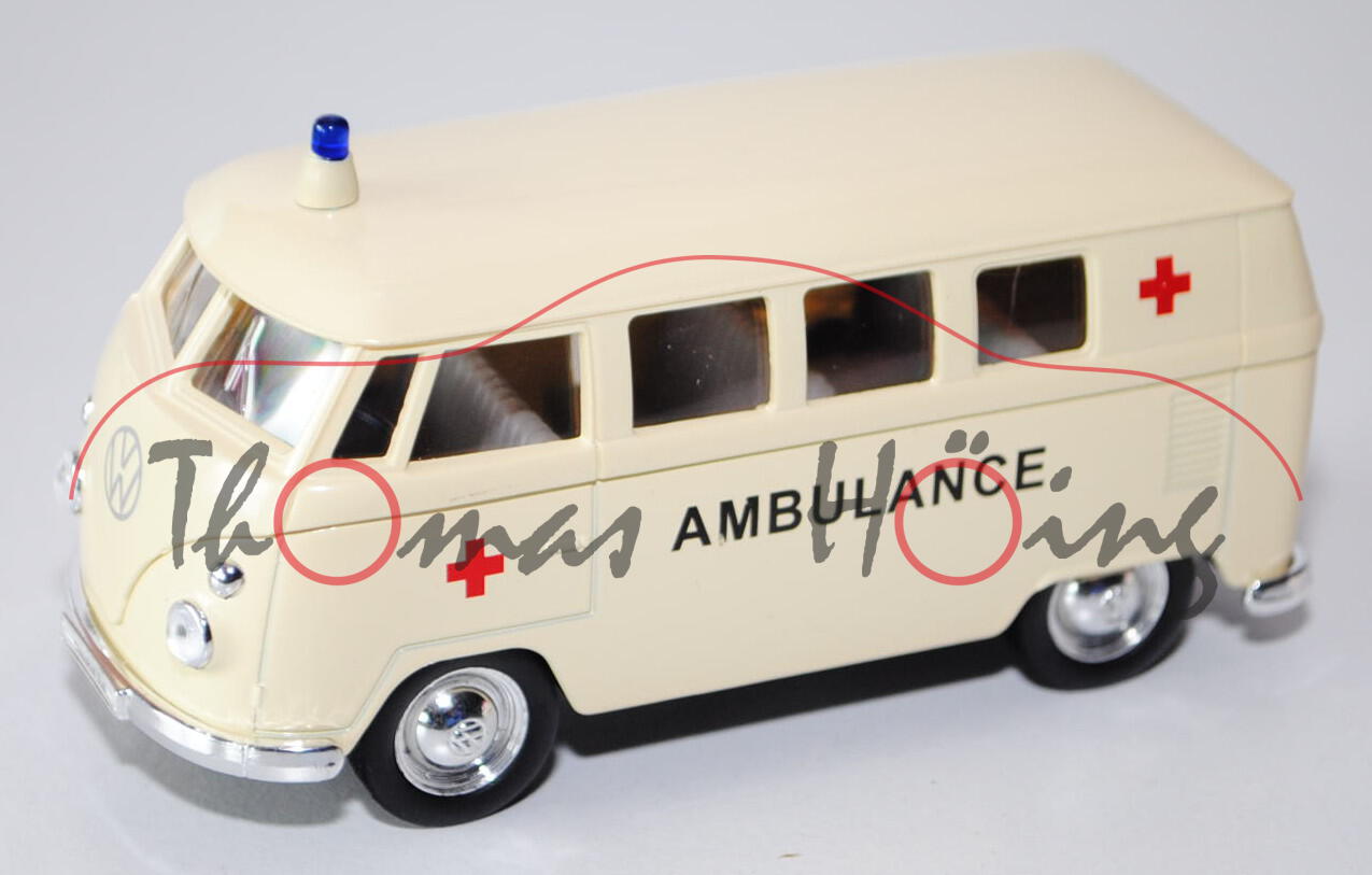 VW Transporter Kombi (Typ 2 T1), Modell 1962, hellelfenbein, AMBULANCE, Seitentüren zu öffnen, Pullb