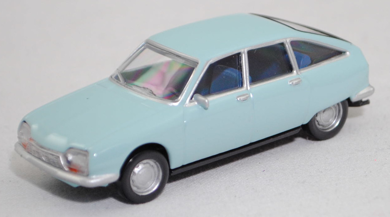 Citroen GS Club (1. Generation, GX Serie GA, Vorfacelift, Modell 1970-1972), bleu thasos (Farbcode AC 631), Norev, 1:65, Werbeschachtel