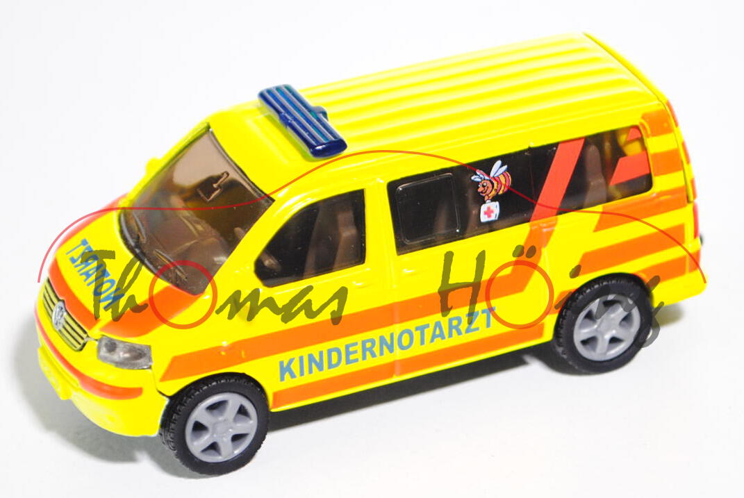 00000 VW T5 Caravelle Kinder-Notarztwagen, Modell 2003-2009, leuchtgelb, KINDERNOTARZT, mit tagesleu