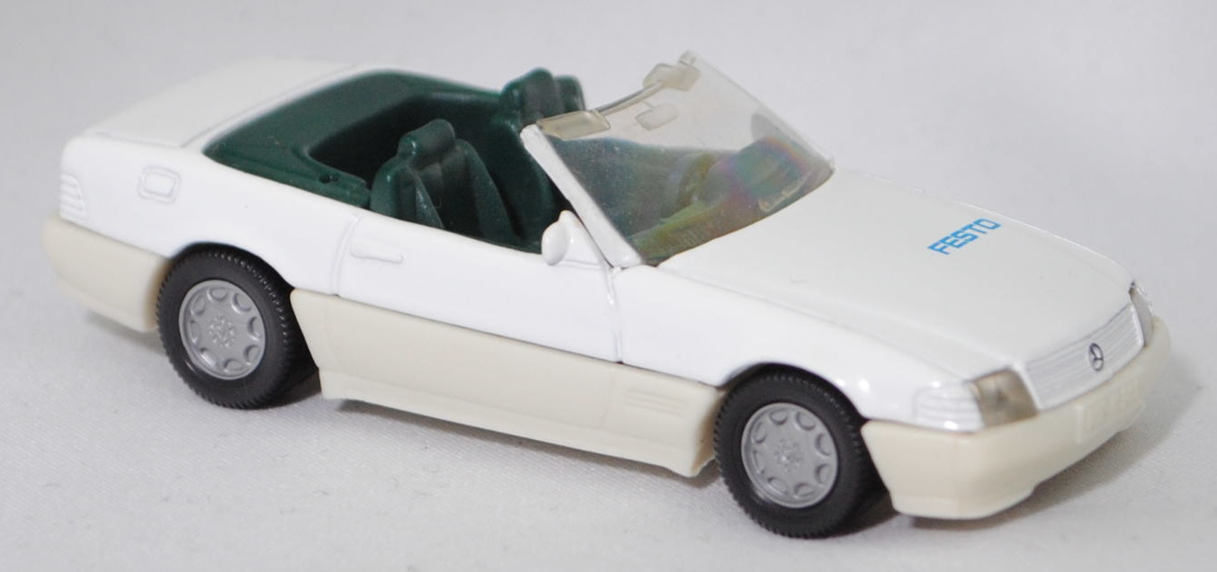 00401 Mercedes-Benz 500 SL (R 129, Modell 1989-1992), reinweiß, innen kieferngrün, FESTO auf der Motorhaube, Hong, B7, SIKU SUPER, 1:55, m (Limited Edition)