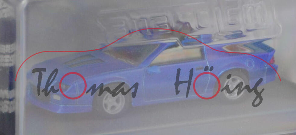 Chevrolet Camaro Z28 (Modell 1984-1985), signalblaumetallic (vgl. bright blue metallic beim Original), majorette, 1:64, PC-Box im Blister (Collection)