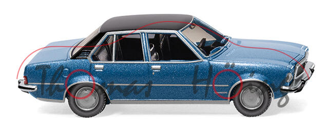 Opel Commodore B (2. Gen., Modell 1972-1977), laserblau metallic, Dach schwarz, Wiking, 1:87, mb