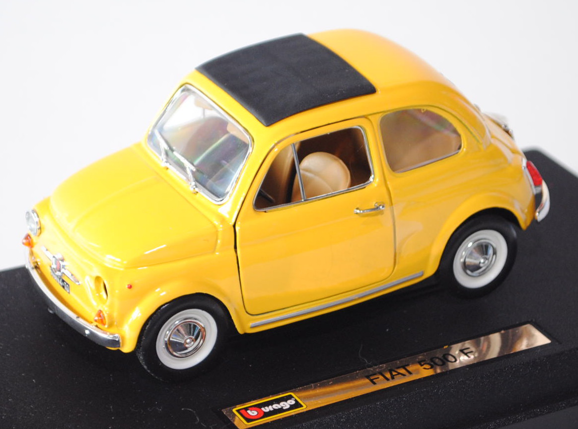 Fiat Nuova 500 F, Modell 1965-1972, hell-signalgelb, Bburago, 1:24, mb