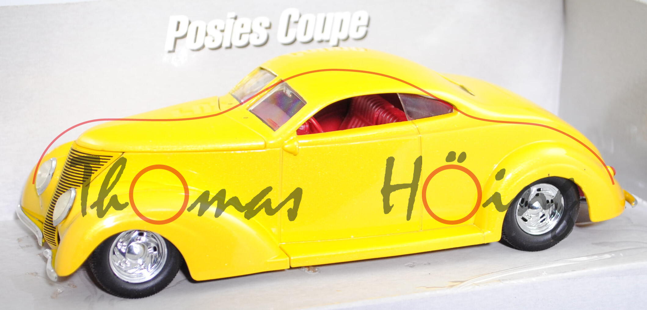 POSIES '37 Sweptback Coupé (Basis: Ford V8 Mod. 74/78 3 Window Coupé, Mod. 37), gelb, ERTL, 1:24, mb