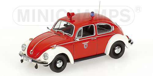 VW Käfer 1302, Modell 1970-1972, feuerrot/cremeweiß, ELW Feuerwehr Düsseldorf, Minichamps, 1:43, PC-