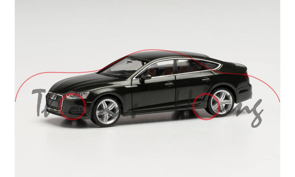 Audi A5 Sportback (Typ 9T / F5, AU493, Modell 17-19), distriktgrün metallic (LX6M), Herpa, 1:87, mb