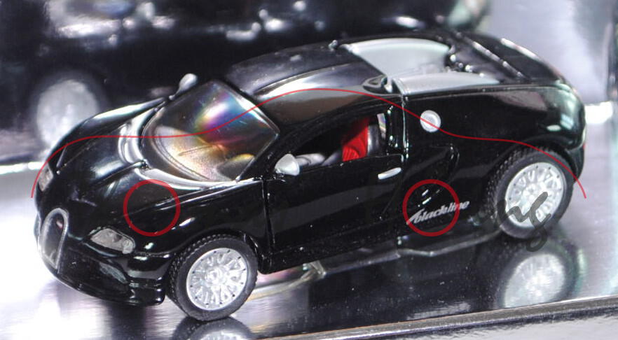 00401 Bugatti EB 16.4 Veyron, Modell 2005-2011, schwarz, blackline design by siku, 1:55, Werbebox