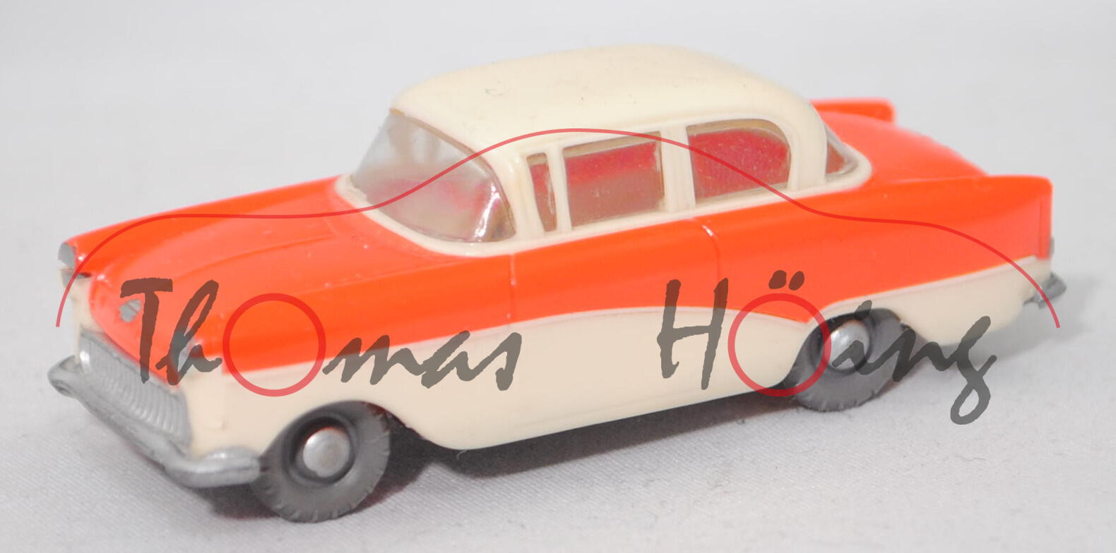 00000 Opel Rekord 1500 (Mod. 1957-1959), hellelfenbein / d.-leuchtorange, Gewicht lose, Siku Plastik