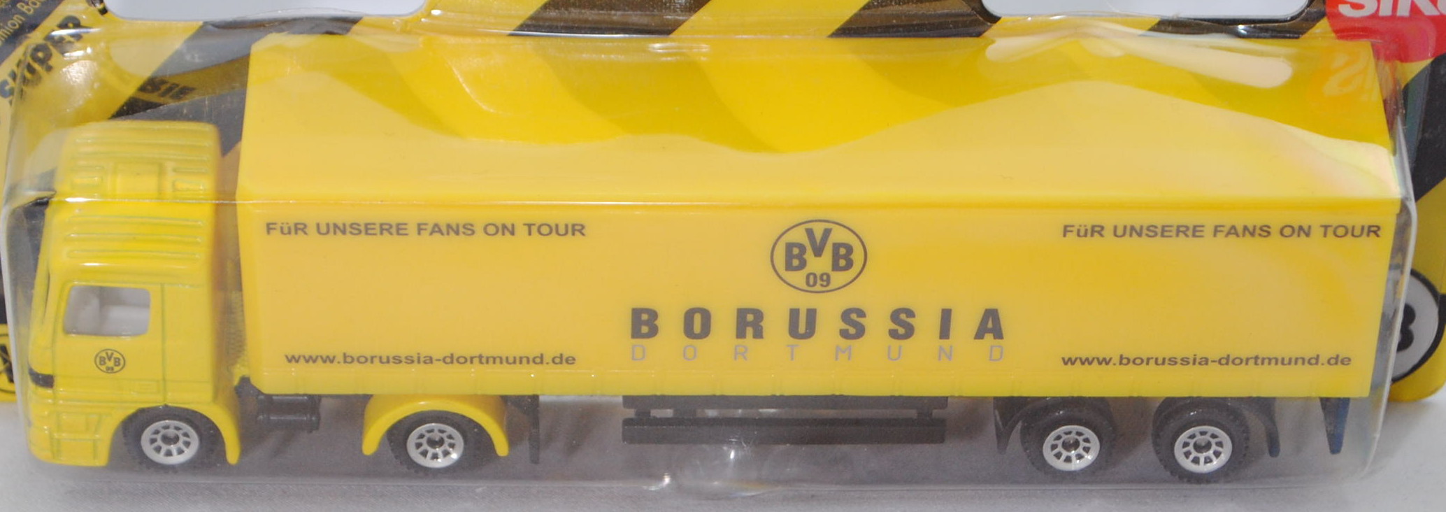 00401 MB Actros M (1. Gen., Mod. 96-02) Gardinen-Sattelauflieger, gelb/schwarz, BvB 09, Werbeblister