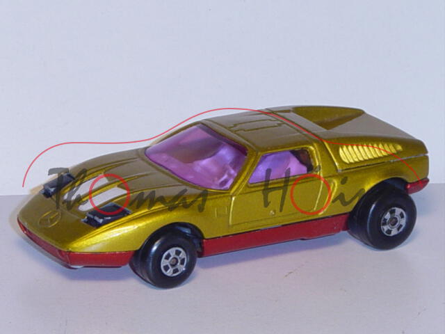 Mercedes C 111 with Switch on Headlights, goldmetallic/rotmetallic, mit Klappscheinwerfern und Beleu