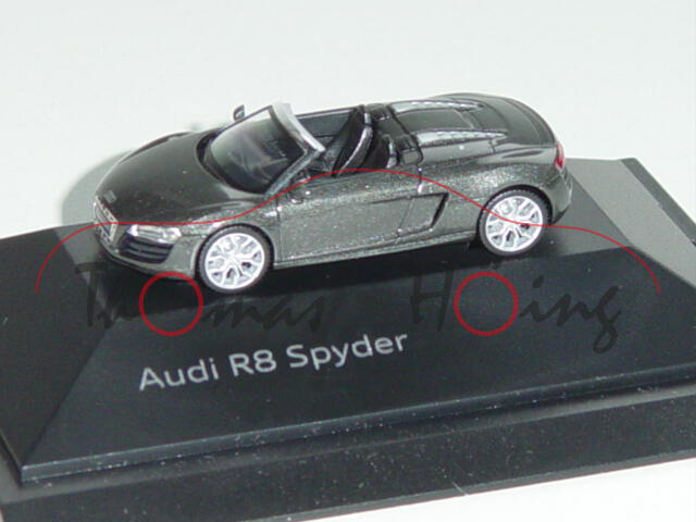 Audi R8 Spyder 5.2 FSI, Mj. 2010, daytonagrau, innen schwarz, Herpa, 1:87, Werbeschachtel