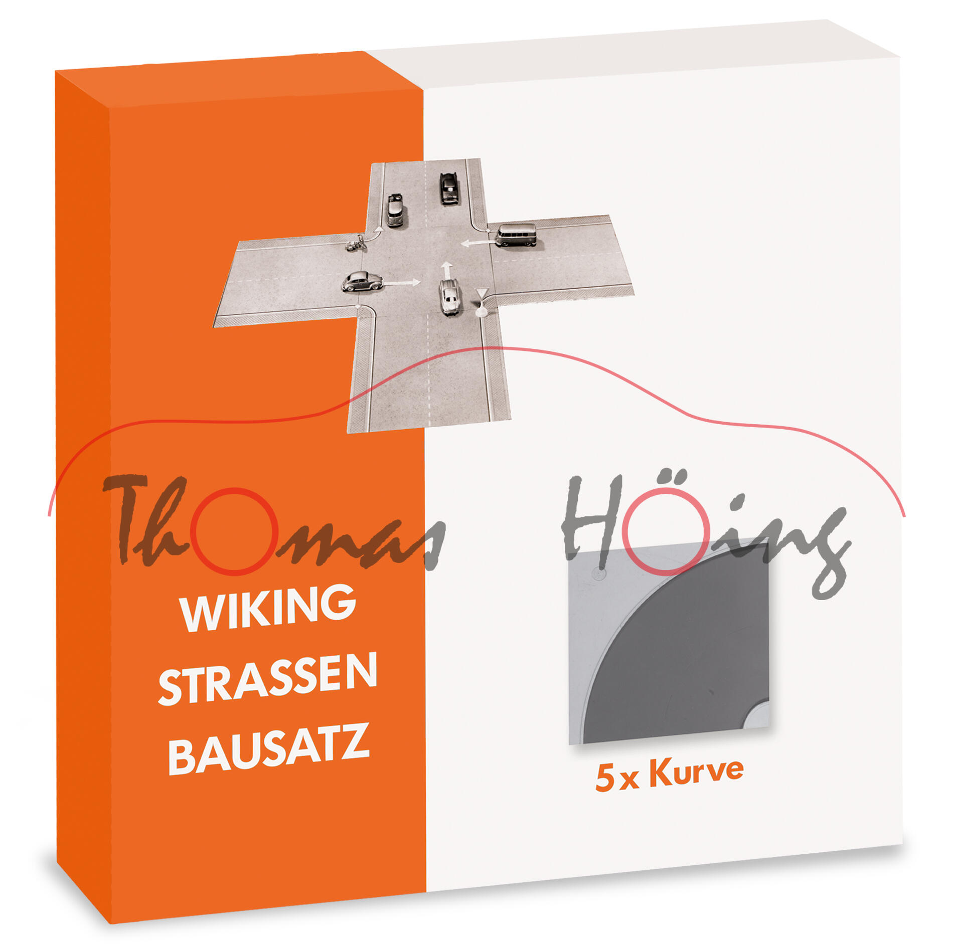 Wiking Strassen Bausatz - Kurve, Inhalt: 5 Stück Fahrbahnplatten in basaltgrau, Wiking, 1:87, mb