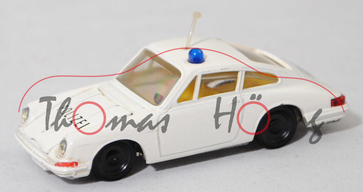 00004 Porsche 911 (F-Modell bzw. Urmodell, Modell 1964-1965) Autobahnpolizei, cremeweiß, innen zinkgelb, POLIZEI, Rückleuchten rottransparent, R1, SIKU, 1:60, m