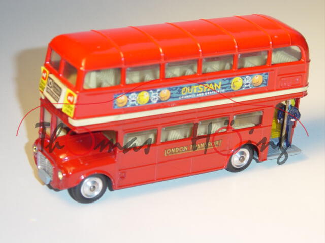 Leyland London Transport Routemaster Bus (Doppeldecker), karminrot, OUTSPAIN / ORANGES AND GRAPEFRUI