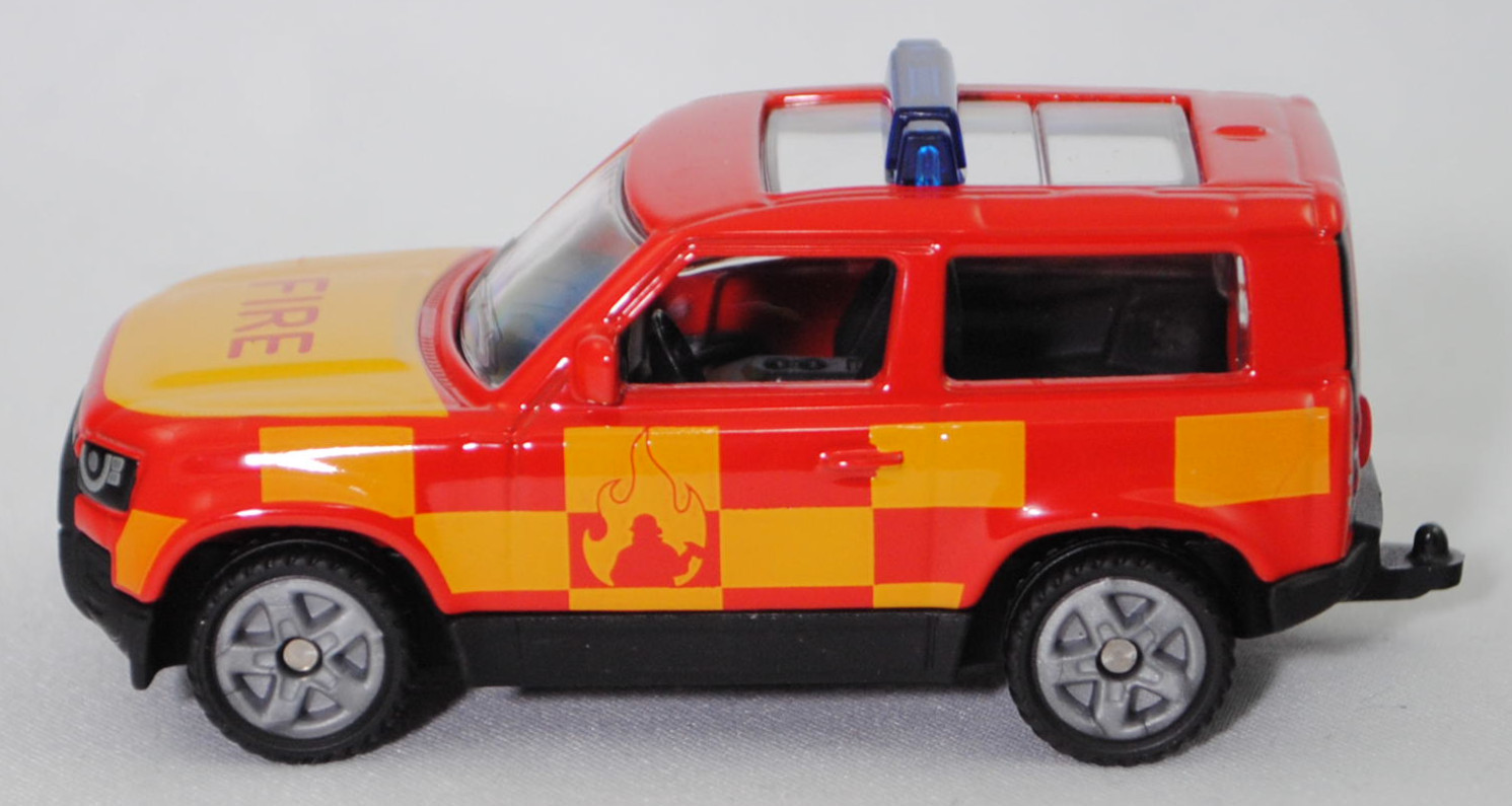 00000 Land Rover Defender 90 S P400 AWD (Typ L663, Vorfacelift, Modell 2020-2025) Feuerwehr, verkehrsrot, FIRE, B47 silbergrau, SIKU SUPER, 1:59, P29f
