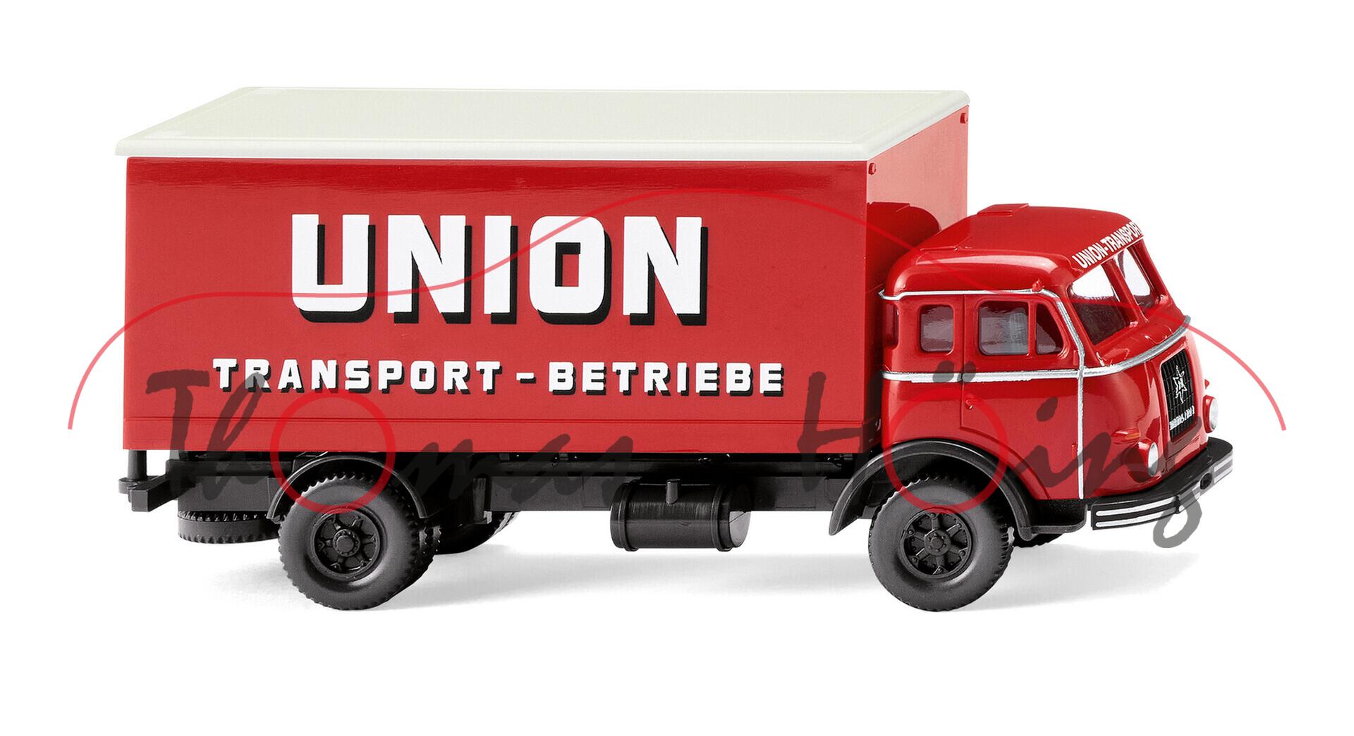 Henschel HS 165 T (Typ Frontlenker, Mod. 55-61) Koffer-LKW, rot, UNION-TRANSPORT, Wiking, 1:87, mb