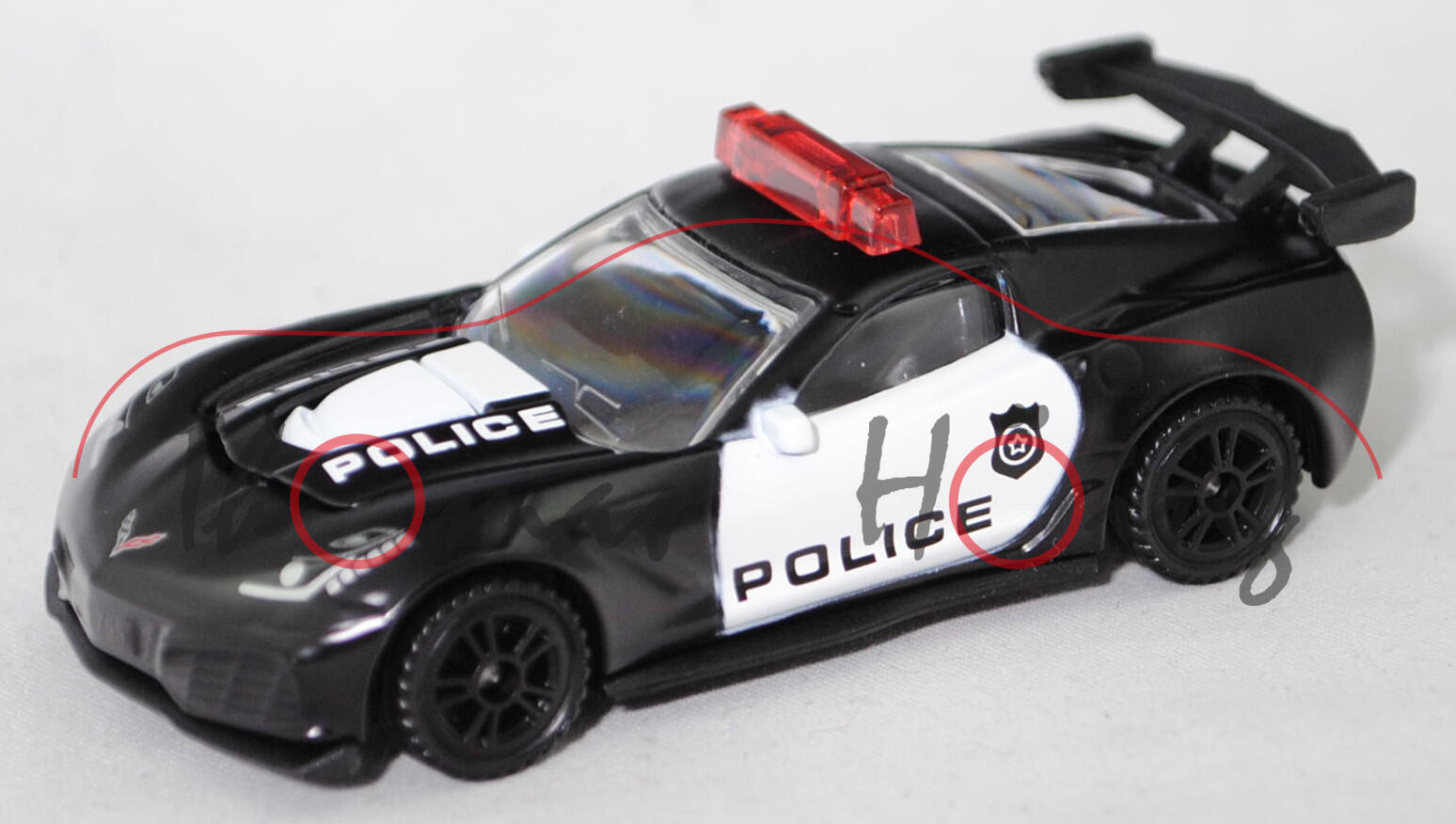 00001 Chevrolet Corvette ZR1 Coupé (C7, Mod. 18-19) US-Police, schwarz, Corvette-Logo in silber/schwarz/rot, SIKU, 1:56, P29e