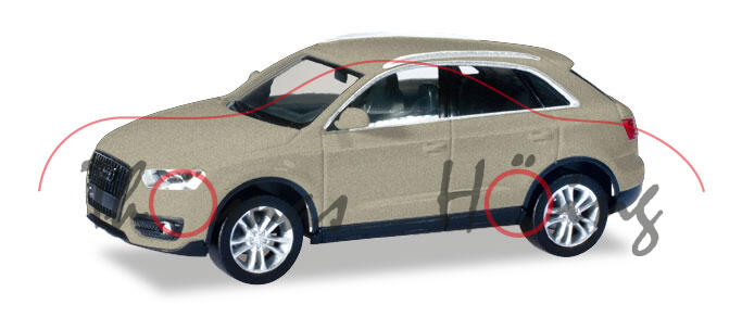Audi Q3 (Typ 8U, Modell 2011-2015), cuvéesilber metallic, Herpa, 1:87, mb (EAN 4013150347396)
