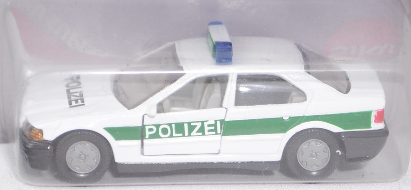 00002 BMW 320i (Baureihe E36, Modell 1992-1996) Polizei-Streifenwagen, reinweiß/hell-moosgrün, innen