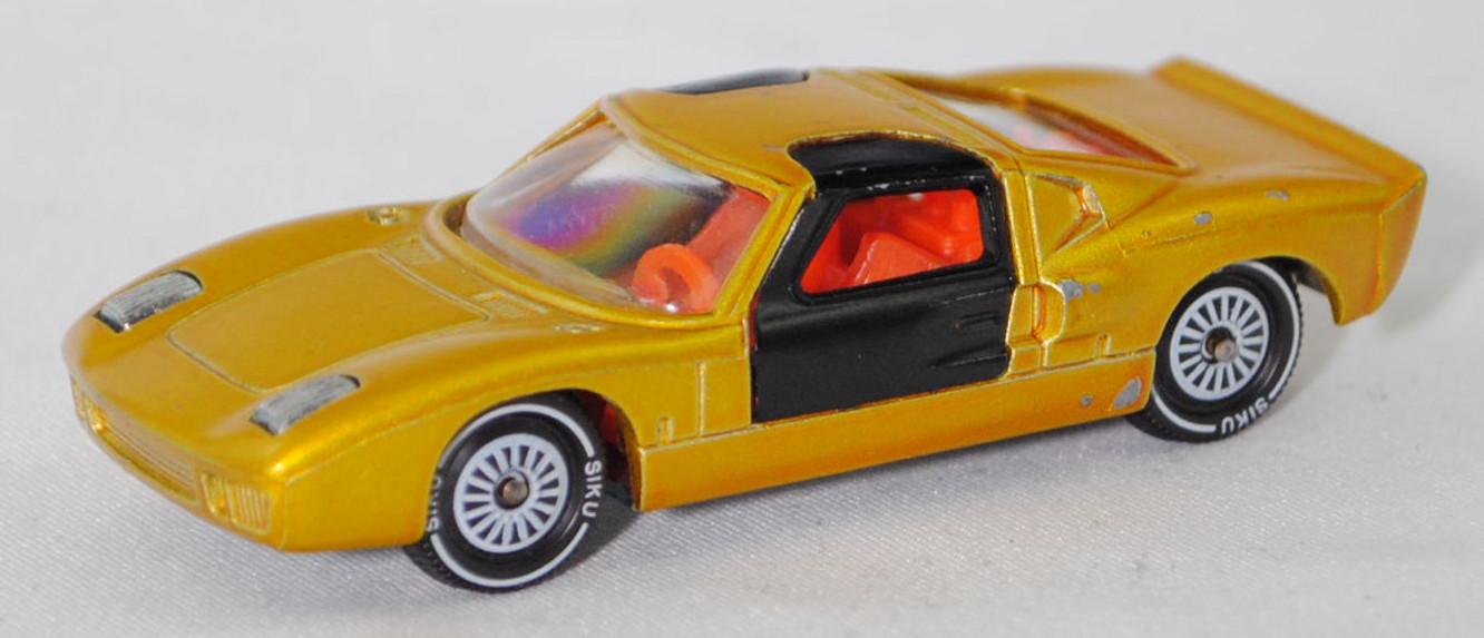 00006 Ford GT40 (Mk I bzw. Mark 1, Modell 1965-1967), Karosserie hell-honiggelbmetallic, Türen schwarz, Bpr. V 296 / W-Germ, Verglasung klar, R11, SIKU SUPER, 1:57, m-