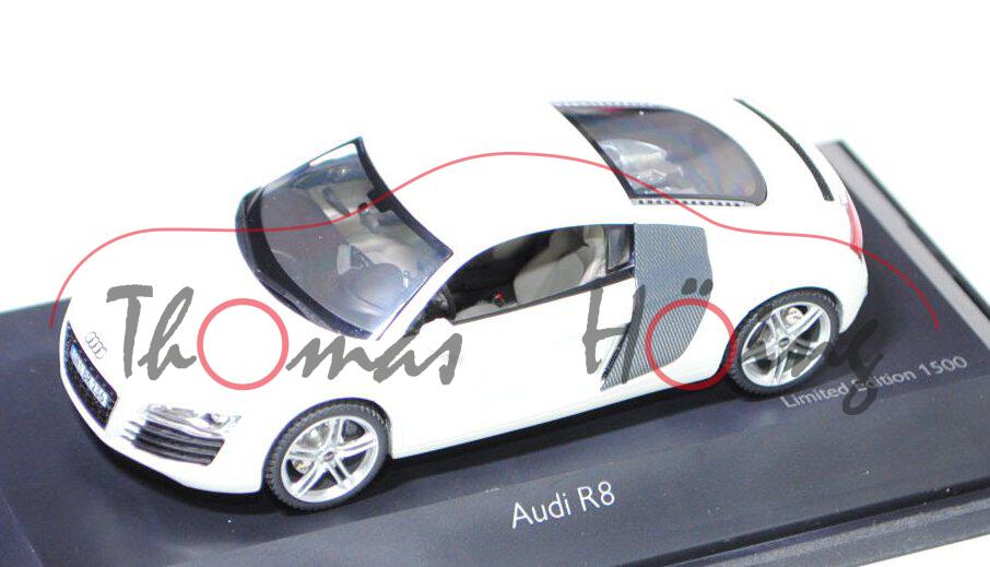 Audi R8 4.2 FSI (Typ 42), ibisweiß, Modell 2007-, Schuco, 1:43, PC-Box