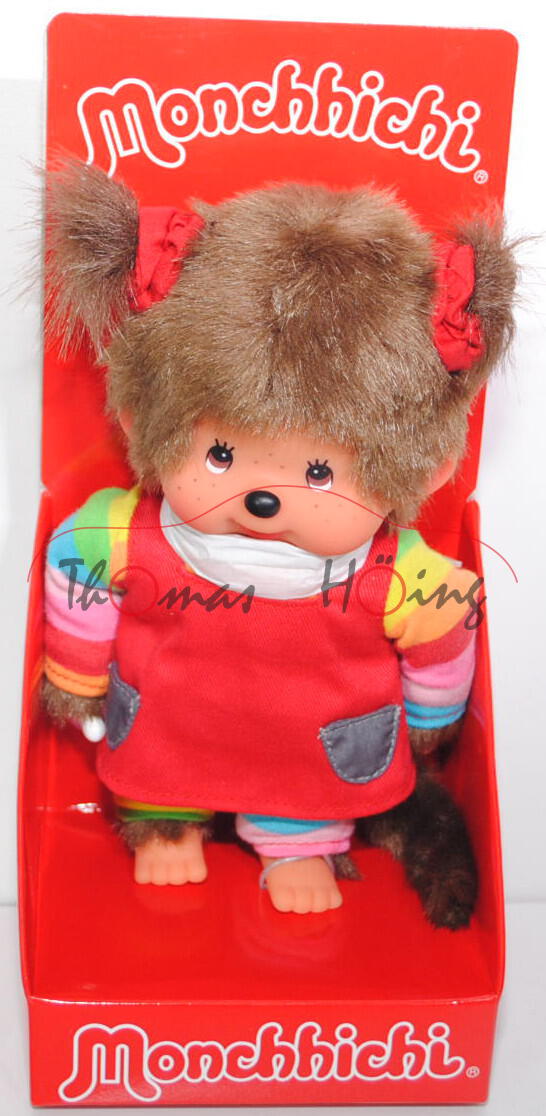 Monchhichi Rainbow Tee + Red Jumper Skirt Girl (Regenbogen Mädchen), 20 cm groß, Sekiguchi