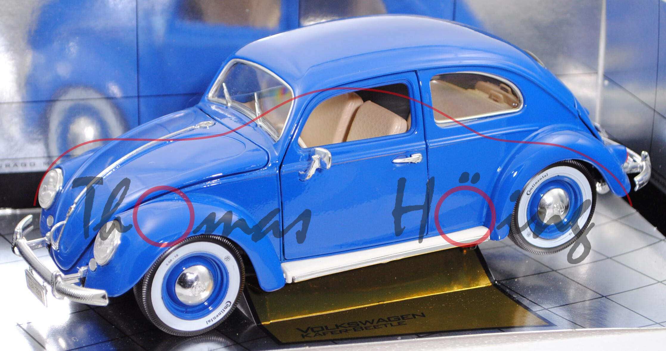 VW Käfer 1200 Limousine (Typ 11, Modell 1955-1957), blau, playbear® / Made by Bburago, 1:18, mb